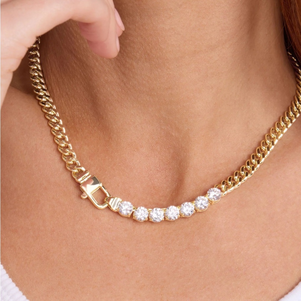 Gold Chain Necklace with White Diamonettes - Picture 3 of 7